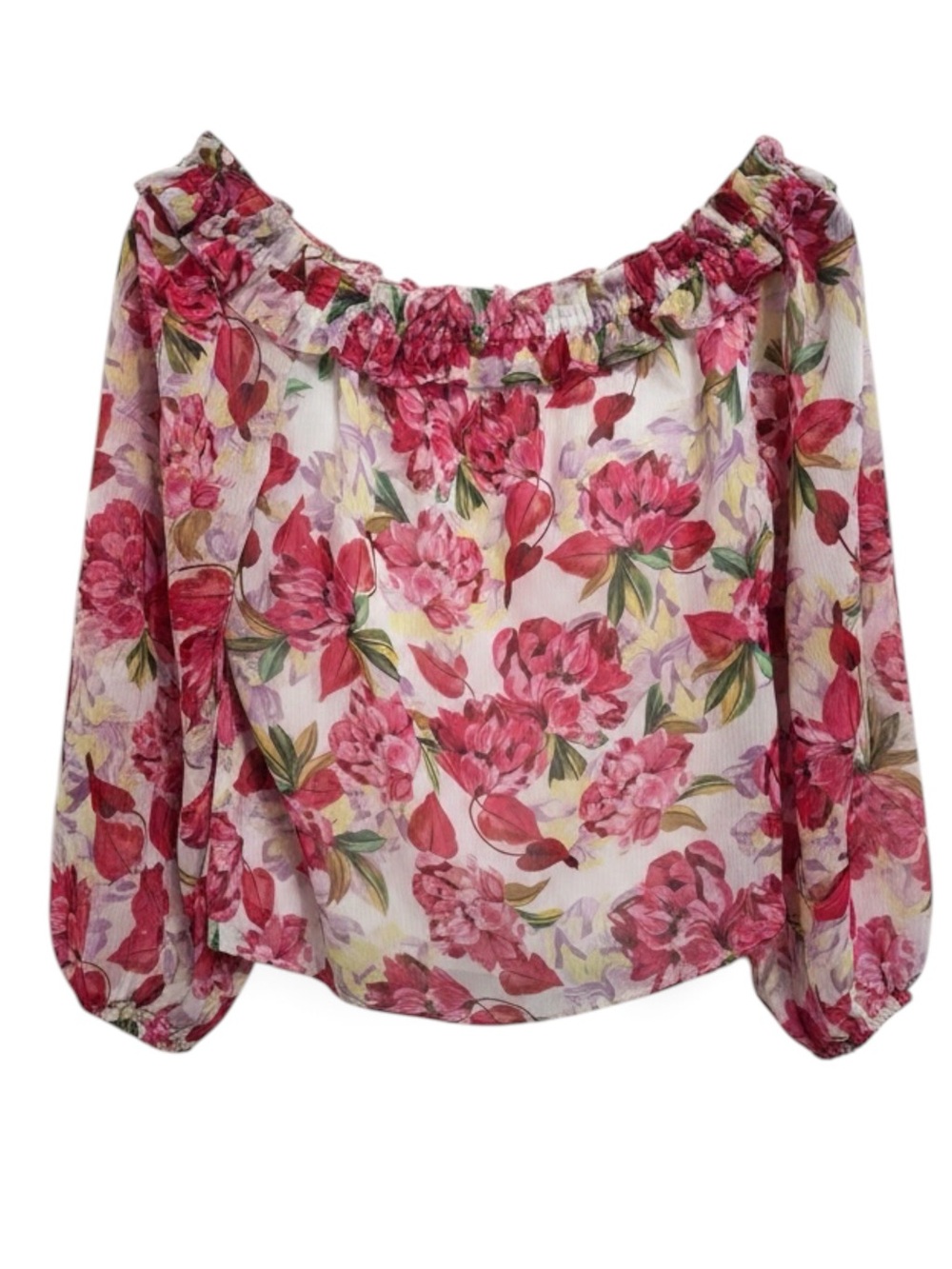 Off-Shoulder Pink Floral Peasant Blouse